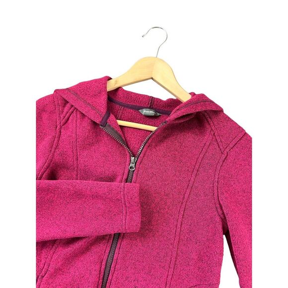Eddie Bauer Size S Burgundy Full Zip Knit‎ Jacket Sweater Fleece Outdoor - Picture 1 of 12
